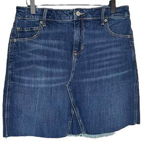 Old Navy Size 6 Frayed Hem Jean Skirt Dark Wash Denim Western Cowgirl Short Mini